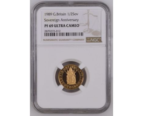 UNITED KINGDOM. Elizabeth II, 1952-2022. Gold half-sovereign, 1989. Royal Mint. Proof. Commemorating the 500 years anniversar