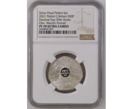 UNITED KINGDOM. Elizabeth II, 1952-2022. Silver 50 pence, 2021. Royal Mint. Proof Piedfort. Commemorating the 50th anniversar