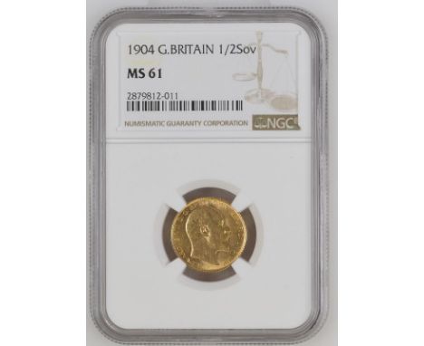 UNITED KINGDOM. Edward VII, 1901-10. Gold half-sovereign, 1904. London. With BP. Bare head right; EDWARDVS VII D:G: BRITT: OM