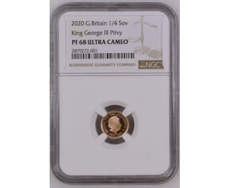 UNITED KINGDOM. Elizabeth II, 1952-2022. Gold 1/4 sovereign, 2020. The Royal Mint. Proof. Fifth crowned portrait of HM Queen 