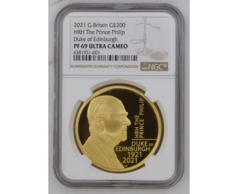 UNITED KINGDOM. Elizabeth II, 1952-2022. Gold 200 pounds, 2021. Royal Mint. Proof. Issued to commemorate the life of HRH The 