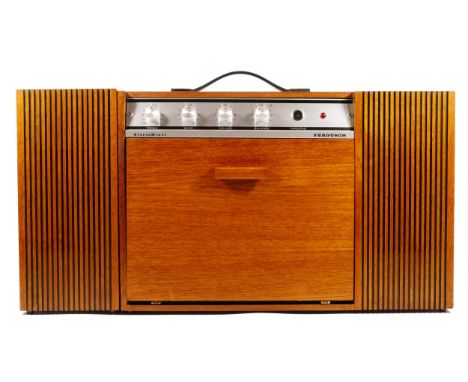 A Ferguson Stereo Minor model 3025 portable sound system (serial No 001922), consisting of a fold out turntable and inbuilt s