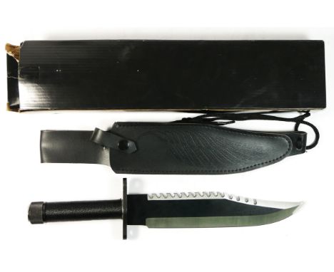 A modern reproduction huntsman style knife removable compass, with leatherette scabbard with belt loop, 25.5cm blade length (