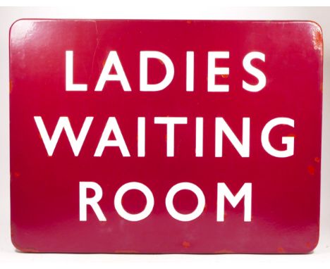 A B.R. (M) maroon enamel sign "Ladies Waiting Room", with several well executed chip repairs 