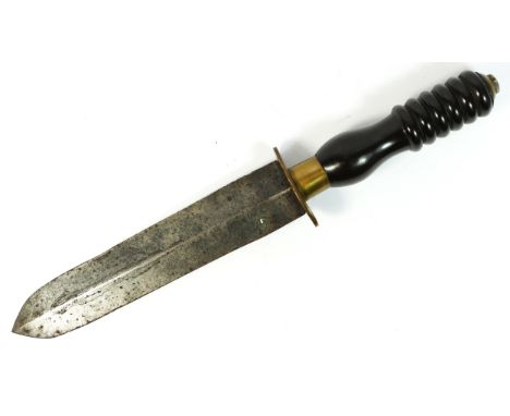 A Siebe Gorman divers knife (fifth style) with straight through tang and annular turned ebonite handle, and a double-edged sp