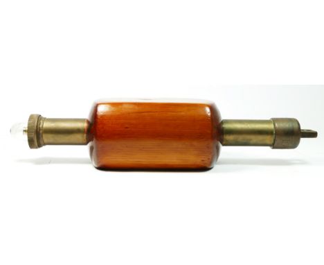 A Easco light buoy, brass rob incased in a buoyant wood, with glass removable cap and bulb, 43cm 
