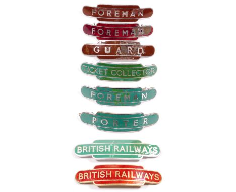 Eight totem style cap badges, four B.R. (s) green (Foreman, Porter, Ticket Collector and British Railways), two B.R. (W) brow
