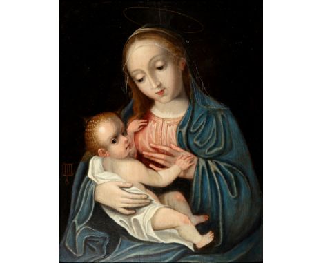 Flemish school of the 16th century."Virgin of the Milk".Oil on panel.It has a grid in allusion to San Lorenzo de El Escorial.