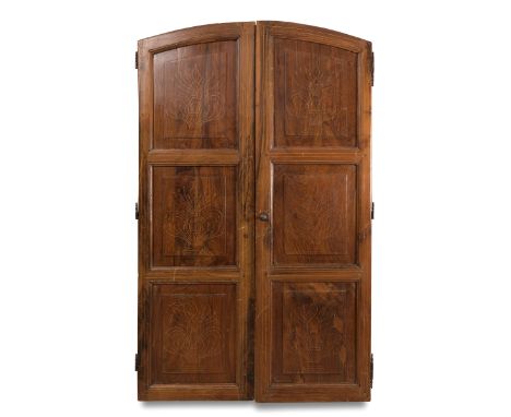 Pair of doors. Spain, ca.1600.Walnut.Marquetry in lemongrass.Period fittings and handles.Veneered on the back.Measurements: 1