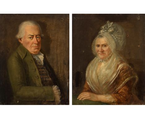French school, end of the 18th century."Portrait of a lady and a gentleman.Oil on canvas.The male portrait has been re-colour