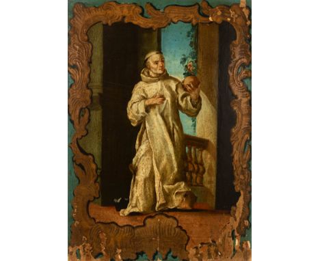 Novo-Hispanic school; first half of the 18th century."Saint Bruno".Oil on panel. Stencilled.It presents faults.Measurements: 