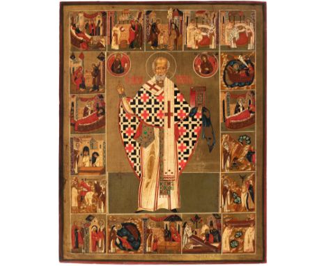 Russian icon, late 18th - early 19th century."Saint Nicholas".Painting on wood.Slight flaws in the polychromy. Good state of 