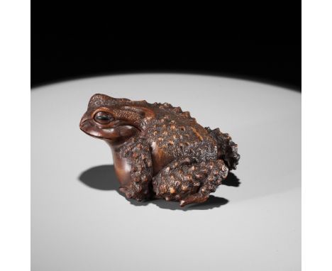 MASANAO: A FINE WOOD MINIATURE OKIMONO OF A TOADBy a member of the Masanao family, signed Masanao 正直Japan, Yamada, Ise provin