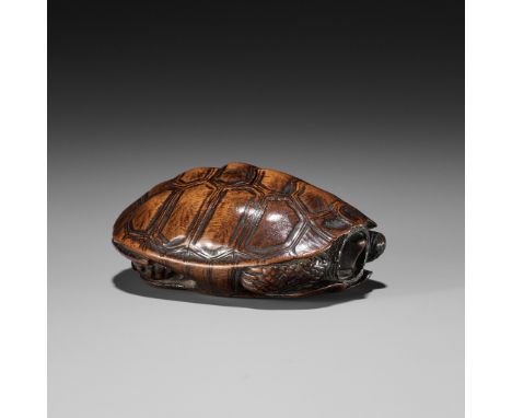 YOSHIKAZU: A FINE WOOD NETSUKE OF A TORTOISEBy Yoshikazu (Ryoichi), signed Yoshikazu 良一Japan, Gifu, first half of 19th centur