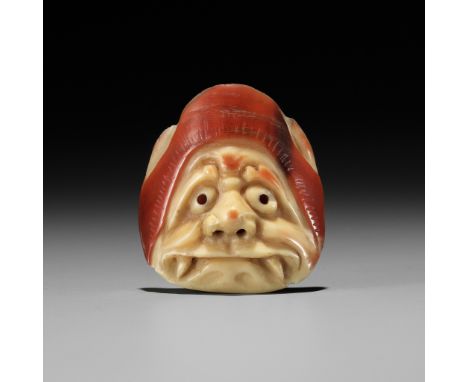 A RARE HONEN (HORNBILL) MASK NETSUKE OF AN ONI, ATTRIBUTED TO JUGYOKUUnsignedJapan, Edo (Tokyo), mid to late 19th centuryThe 