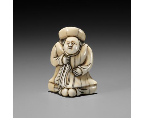 AN IVORY NETSUKE OF A DUTCHMANUnsignedJapan, 18th century, Edo period (1615-1868)The early and tactile ivory netsuke of disti