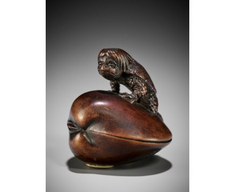 SUKETADA: A FINE WOOD NETSUKE OF A KAPPA ON HAMAGURI CLAMBy Eguro Suketada, signed Suketada 亮忠Japan, Takayama, Hida province,
