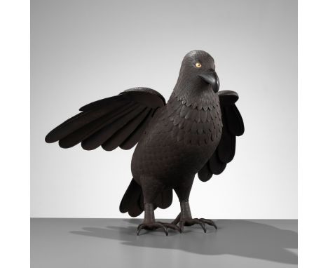A RARE AND IMPRESSIVE IRON JIZAI OKIMONO OF A HAWK Lot 45 - JAP1222Japan, late 19th century, Meiji period (1868-1912)Naturali