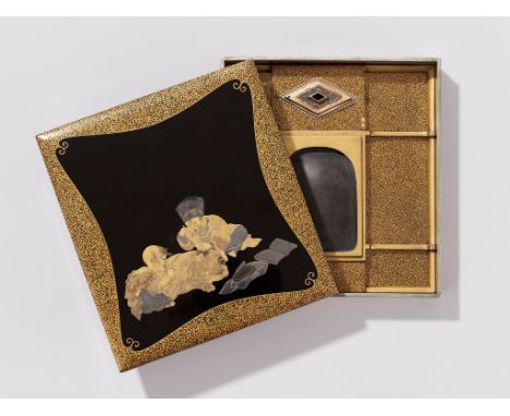 KAJIKAWA: A FINE LACQUER SUZURIBAKO (WRITING BOX) DEPICTING BOYS AT PLAYBy a member of the Kajikawa family, signed Kajikawa s