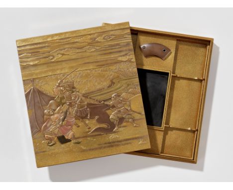 A GOLD LACQUER SUZURIBAKO DEPICTING THE BATTLE OF KAWANAKAJIMAJapan, Meiji period (1868-1912) to Taisho period (1912-1926)Of 