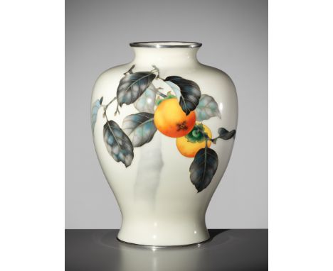 ANDO JUBEI: A FINE CLOISONNÃ‰ ENAMEL VASE WITH FRUITING PERSIMMON TREEBy the workshop of Ando Jubei (1876-1953), signed with 