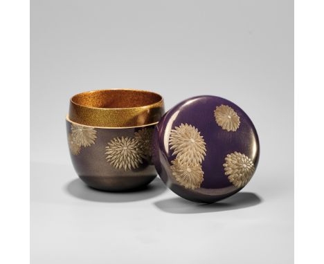 TAKESHI: A LACQUER NATSUME (TEA CADDY) WITH CHRYSANTHEMUMBy Wakashima Takeshi, the tomobako signed Takeshi with seal TakeshiJ