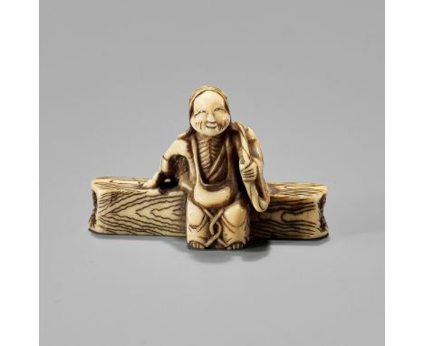 A FINE SMALL IVORY NETSUKE OF SOTOBA KOMACHIUnsignedJapan, early 19th century, Edo period (1615-1868)The poetess Ono no Komac