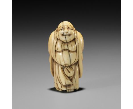 TOMO: AN EARLY OSAKA SCHOOL IVORY NETSUKE OF HOTEISigned with a single character Tomo 友Japan, Osaka, 18th century, Edo period