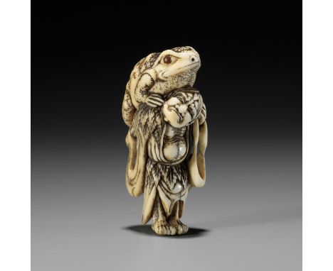 AN AMUSING IVORY NETSUKE OF GAMA SENNIN ATTRIBUTED TO MASAKAZUAttributed to Masakazu, unsignedJapan, Osaka, early to mid-19th