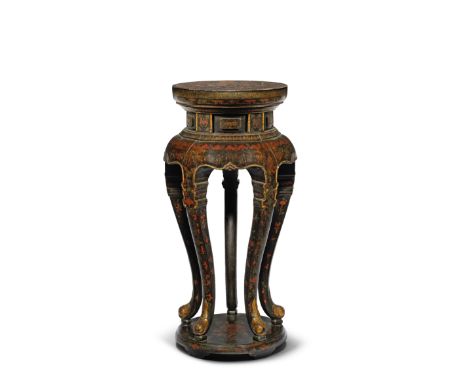 A TALL PAINTED LACQUER INCENSE-BURNER STAND, XIANGJIMid Qing DynastyWith circular top and constricted waist supported on five