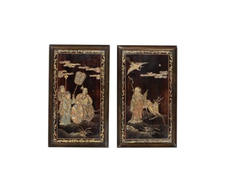 A PAIR OF COROMANDEL LACQUER DOUBLE-SIDED PANELSKangxiOne carved with Shoulao, the God of Longevity, with a deer and crane, a