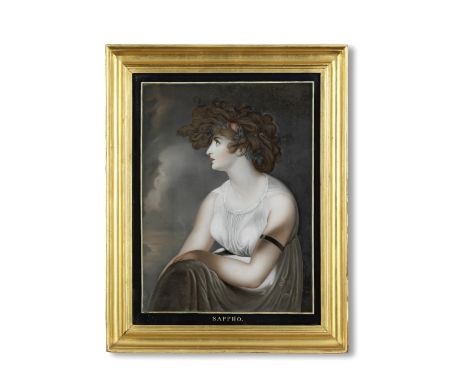 A RARE REVERSE-GLASS PAINTING OF 'SAPPHO'Circa 1810Expertly painted depicting the ancient Greek poetess in profile gazing up 