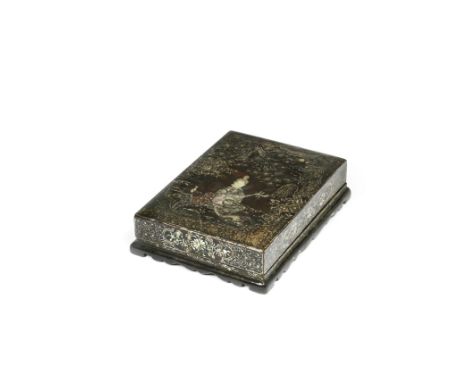 A MOTHER-OF-PEARL-INLAID RECTANGULAR BOX AND COVER15th/16th century Finely decorated with a cusped central panel depicting a 