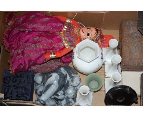 A large collection of miscellaneous items, to include Aynsley Royal Tudor vases, faux marble sake set, Lester Piggott print, 