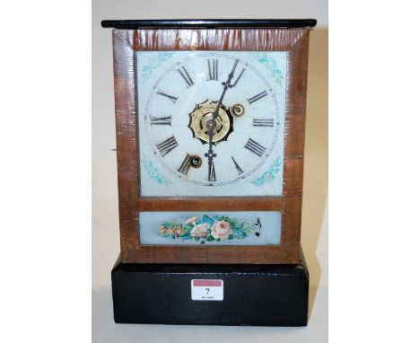 An Ansonia walnut veneered and ebonised cased mantel clock with 8-day striking movement, height 30cm