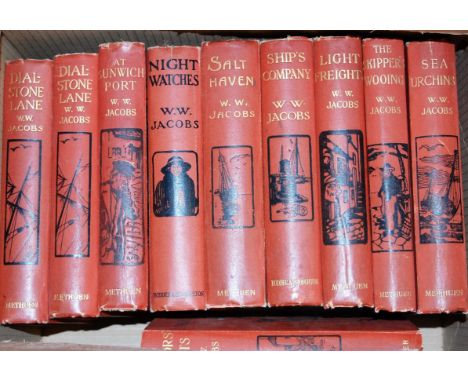A box of mainly early 20th century books by W.W. Jacobs, titles to include Salthaven Ships Company Light Freight etc