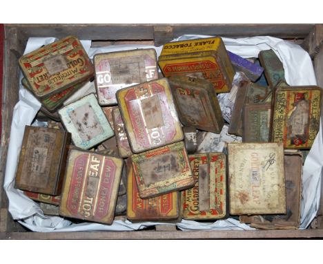 A large collection of lithograph printed tobacco tins