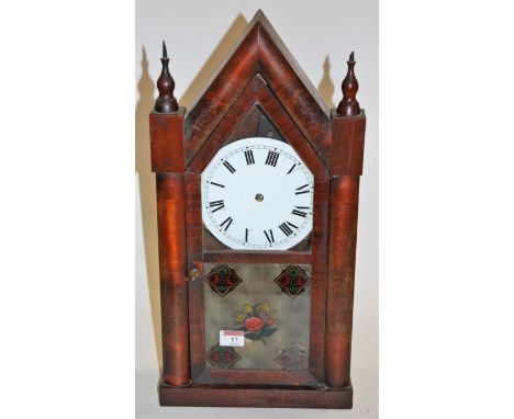 An American mahogany cased mantel clock of architectural outline (a/f), height 50cm