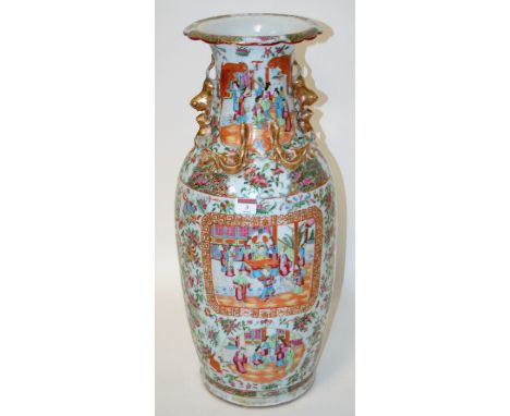 A 19th century Chinese Canton floor vase, enamel decorated with figure reserves, all heightened in gilt, 61cm   Condition Rep