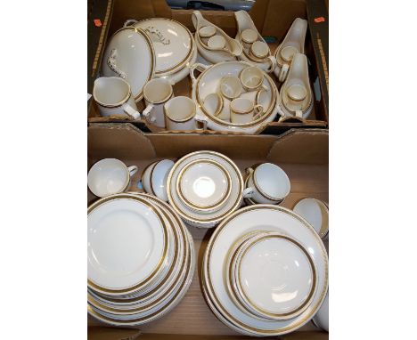 A Burleighware part tea and dinner service on a cream ground within gilt Greek key border printed mark verso (2 boxes)