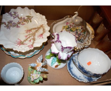 Mixed ceramics to include Chamberlains Worcester dessert plates, Worcester comport, Crown Staffordshire bird group by JT Jone