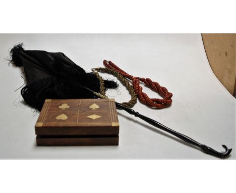 A box of miscellaneous items, to include early 20th century lady's parasol with folding ebonised handle, cut glass ceiling li