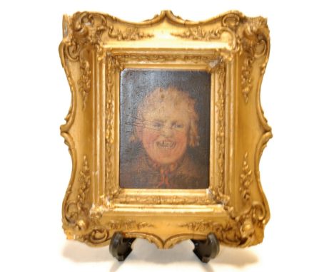 English school - Head and shoulders portrait of a young urchin, oil on board, housed in gilt frame, portrait dimensions 9.5 x