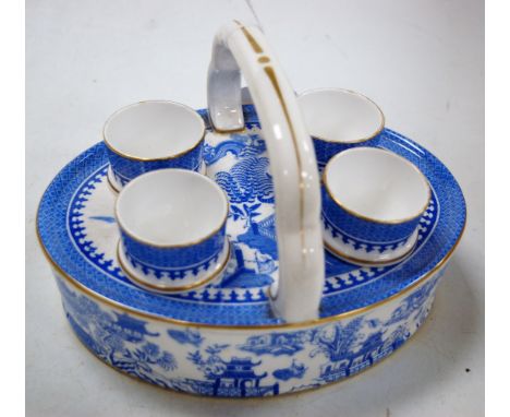 Royal Worcester blue & white printed porcelain egg cruet
