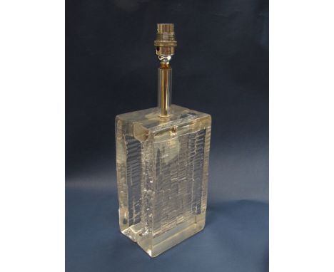 A clear textured heavy glass lamp base, probably German 36cm high in total