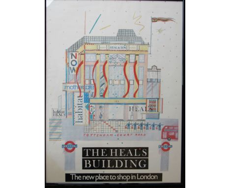 A Heals framed vintage art poster 'The Heals Building' circa 1980's.      