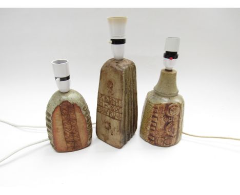 BERNARD ROOKE (b.1938) Three studio pottery lamp bases. 