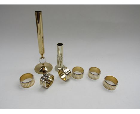 Set of six Conrah Cristillinm napkin rings and a candle holder designed by Ronald Hughes in 1967 and a Swedish Lovsjo 24 cara