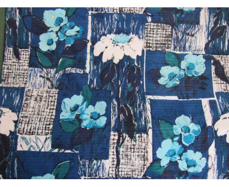 A bale of 1960's fabric in blues with floral print Approx 12m x 178cm approx wide