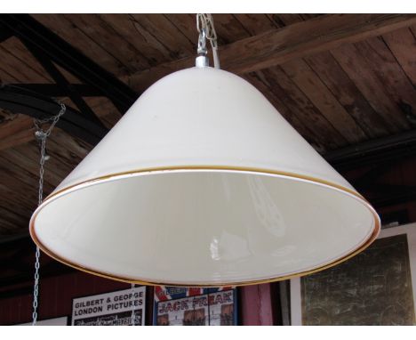 A Murano glass ceiling light with original label, conical form in beige and amber glass 